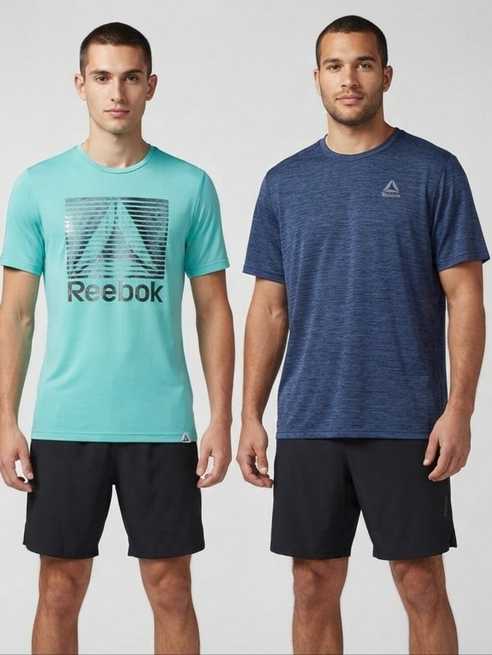Set of 2 Reebok Men's Athletic Tees - Teal Graphic & Heathered Navy Size Medium